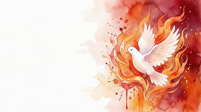 Pentecost. Christian watercolor banner