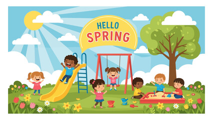 Obraz premium Happy Spring Day Kids Playground Vector Illustration_26