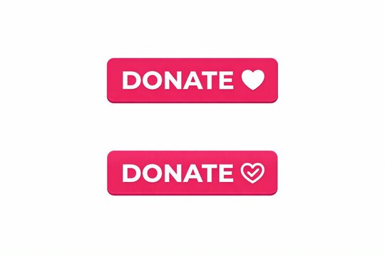 Two pink donate buttons with heart icons for charitable contributions