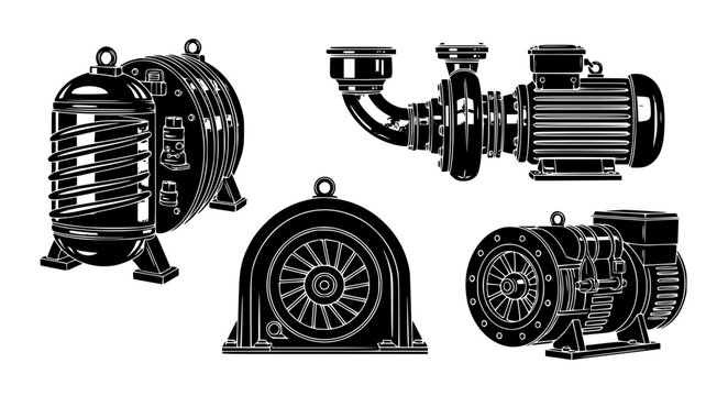 Industrial Machinery Vector Icons &ndash; Compressors, Pumps & Generators