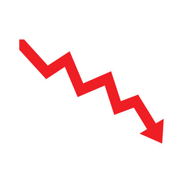Red arrow pointing downward in a zigzag pattern on white background