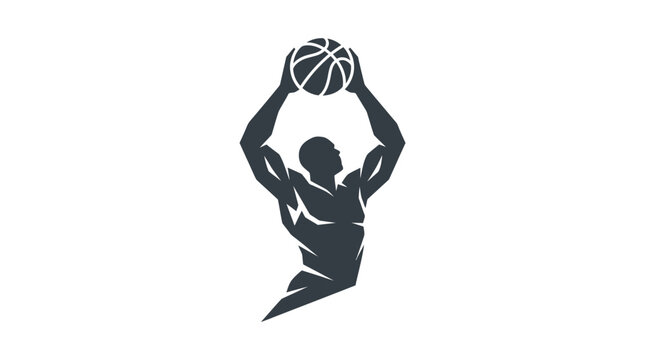 Basketball Player Silhouette Reaching for the Ball