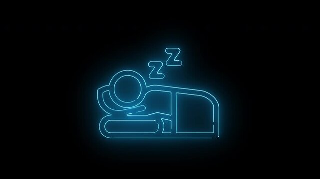 Neon blue line art of a sleeping person with zzz symbols above on a black background