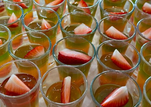 Strawberry jelly dessert in a glass