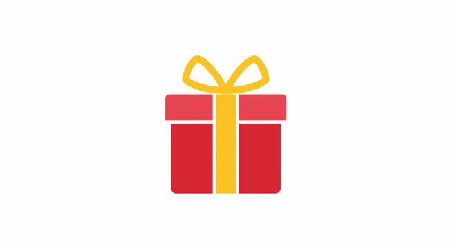 Red gift box with yellow ribbon.