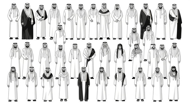 Group of Saudi Arabian men in traditional attire, standing together.