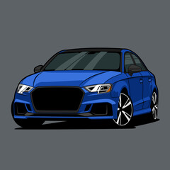 Sleek blue modern sedan car showcased in a clean flat vector illustration style © RoadRocket007