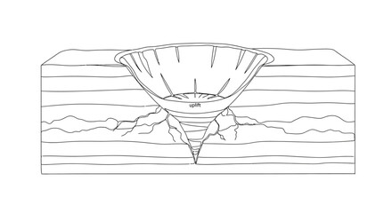 Cross-section illustration of asteroid impact crater forming on land and underwater © Tani