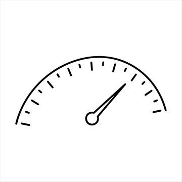 Outline graphic of a speedometer gauge with pointer indicating a moderate rate line art white background speed limit tick mark gauge needle speedometer indicator measurement
