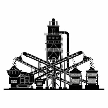 Industrial crushing plant silhouette for mining and aggregate production.