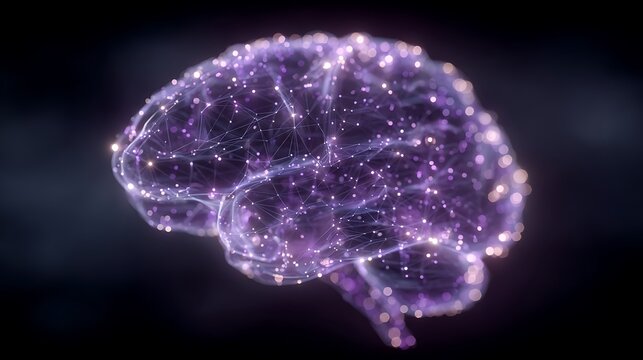Glowing purple brain with neural connections.