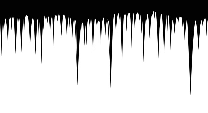 Black icicle shaped sound wave pattern on white background abstract audio waveform design element