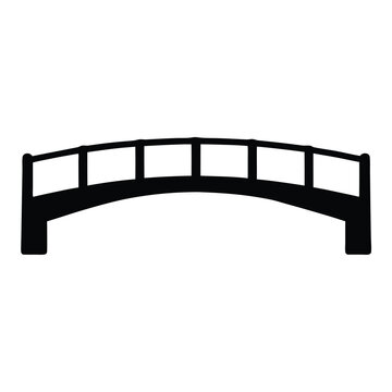 Simple black silhouette of a small decorative footbridge over a stream