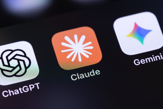 smartphone iPhone screen with apps - ChatGPT, Claude, and Gemini are the leading AI chatbots and large language models (LLMs). Batumi, Georgia - March 19, 2026