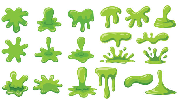 A collection of green slime splatters on a white background isolated on white background, Vector