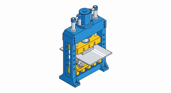 Isometric Industrial Hydraulic Press Machine Illustration for Metalworking and Manufacturing