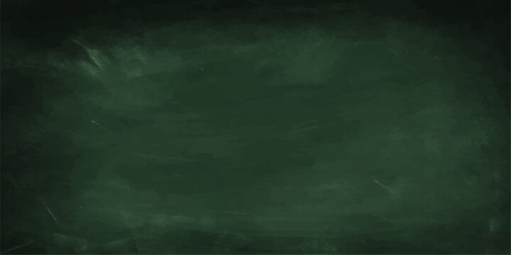 A vintage empty chalkboard with chalk on a dark textured blackboard provides a blank grunge school backdrop for your aged green design