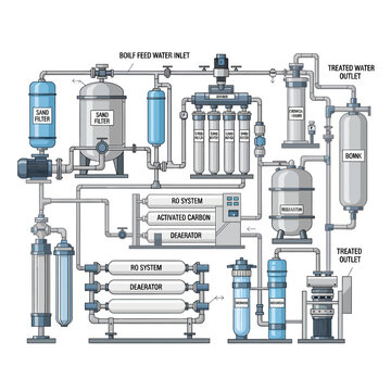 Industrial Water Treatment System Diagram - RO, Filters, Purification Process
