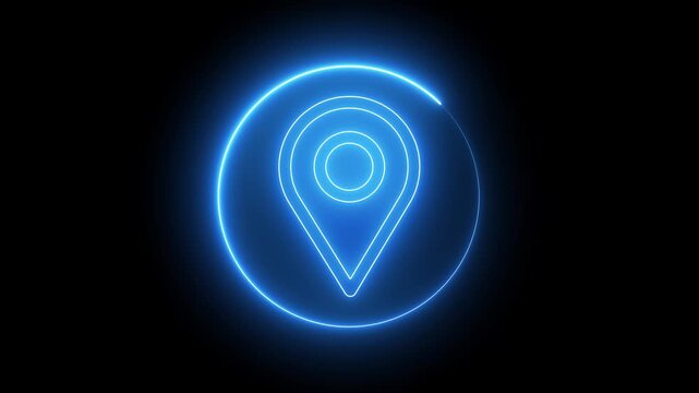 Neon color location glowing icon prostrate animation for vertical mobile videos