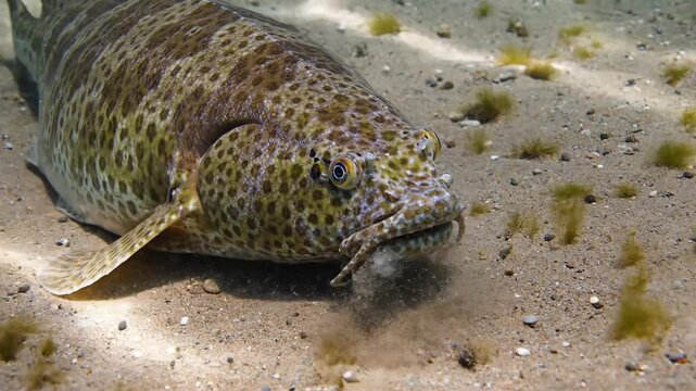 Camouflaged Flatfish Resting on Sandy Seabed