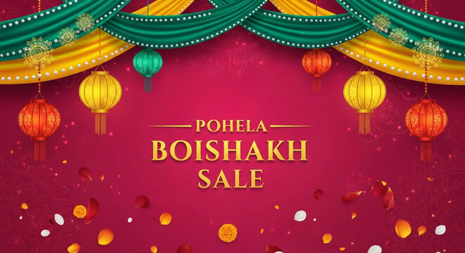 Celebratory pohela boishakh sale with traditional decorations and lanterns