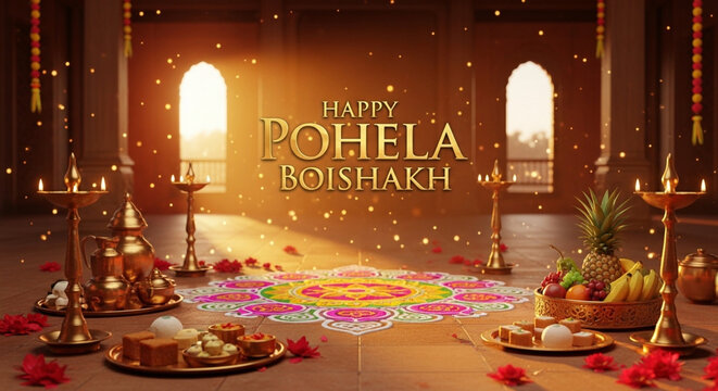 Celebration of pohela boishakh with traditional decorations and festive ambiance