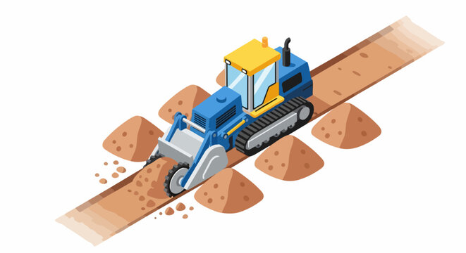 Isometric Heavy Duty Trencher Machine Digging Trench for Infrastructure and Utility Installation