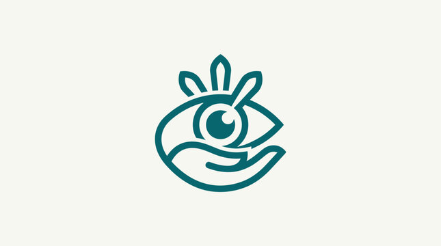 Eye Care Logo Design with a Hand and Crown