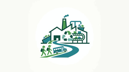 Fototapeta premium Recycling Factory with Children and School Bus Logo