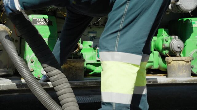 Refueling at petrol pumps from a tanker truck, translation, diesel engines