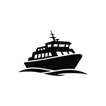 Black boat icon, ferry silhouette, yacht graphic, nautical symbol, vector illustration