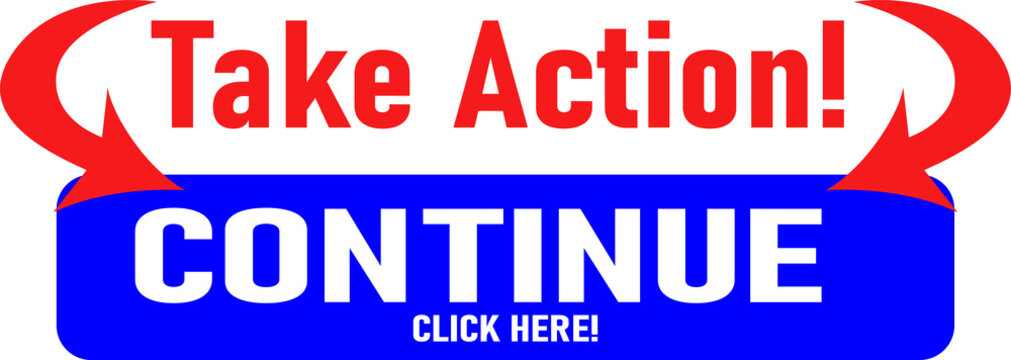 Vibrant call-to-action button with continue prompt and click here text isolated on transparent background