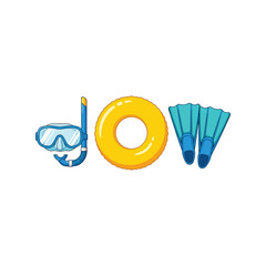 Summer beach fun vector with snorkel mask, swim ring, and flippers cartoon illustration © azad