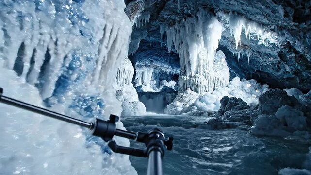 Crystal Cave Formations With Subterranean River