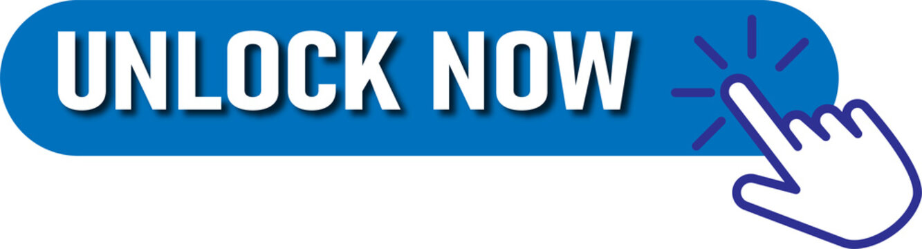 A clickable button labeled unlock now with a pointing finger icon isolated on transparent background