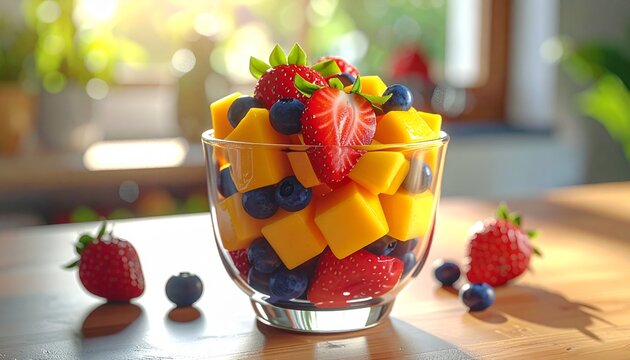 Frischer Obstbecher zum Mitnehmen mit Beeren