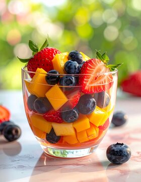 Frischer Obstbecher zum Mitnehmen mit Beeren