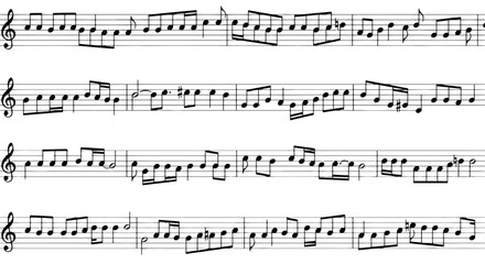 Fototapeta premium Classical music sheet with black notes on white background, musical notation with treble clef and staves, melodic score for orchestral performance