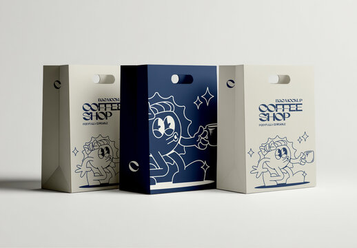 Coffee Packaging Bags Standing Row Mockup