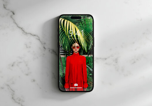 Smartphone Top View on Marble Surface Mockup