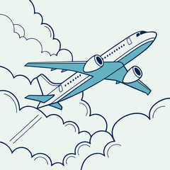 Naklejka premium A blue and white airplane flying through the clouds