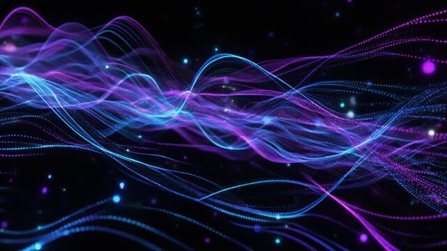 Flowing neon lines of blue, purple, and pink intertwine against darkness&mdash;symbolizing energy, communication, and the dynamic pulse of digital connectivity.
