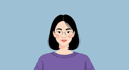 Fototapeta premium Woman with glasses vector illustration against blue background