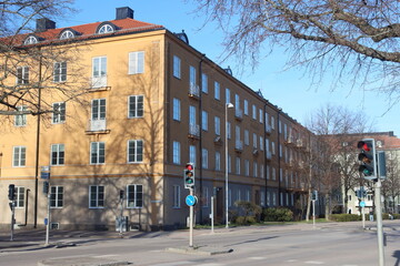 Naklejka premium Sweden. Houses and streets in the city of Linköping. Östergötland province.
