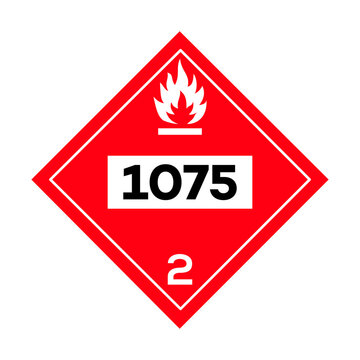 Flammable gas UN 1075 hazard placard for liquefied petroleum gas LPG. 
