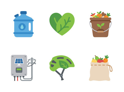 Set of eco friendly lifestyle and sustainable living icons.