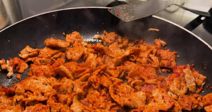 frying pan with meat