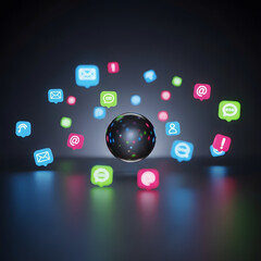 Fototapeta premium Digital Notification Overload Concept with Floating Glowing Icons and Calm Center