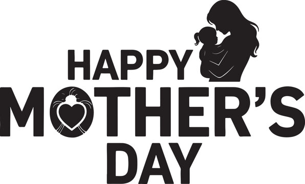 Happy mothers day message with mother and baby silhouette and claddagh heart symbol for celebration