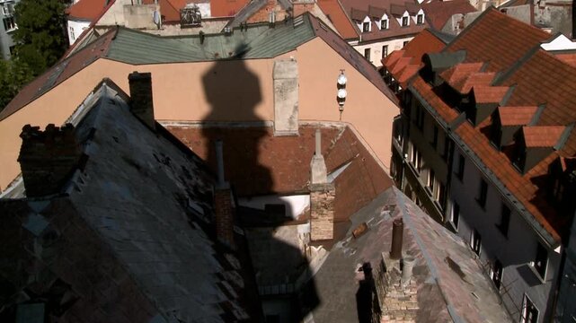 shadow of old church tower and buildings Bratislava Slovakia